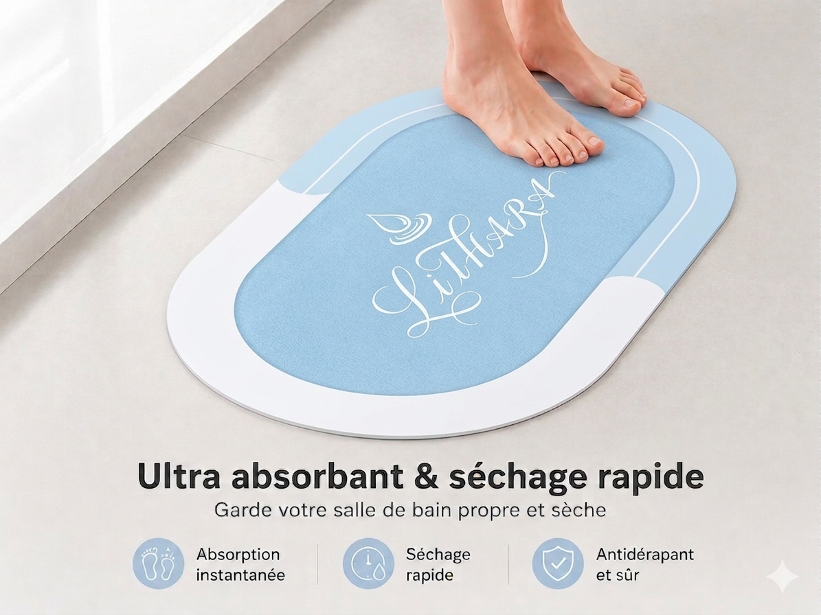 Tapis de douche Lithara / Ultra-absorbant & Antidérapant
